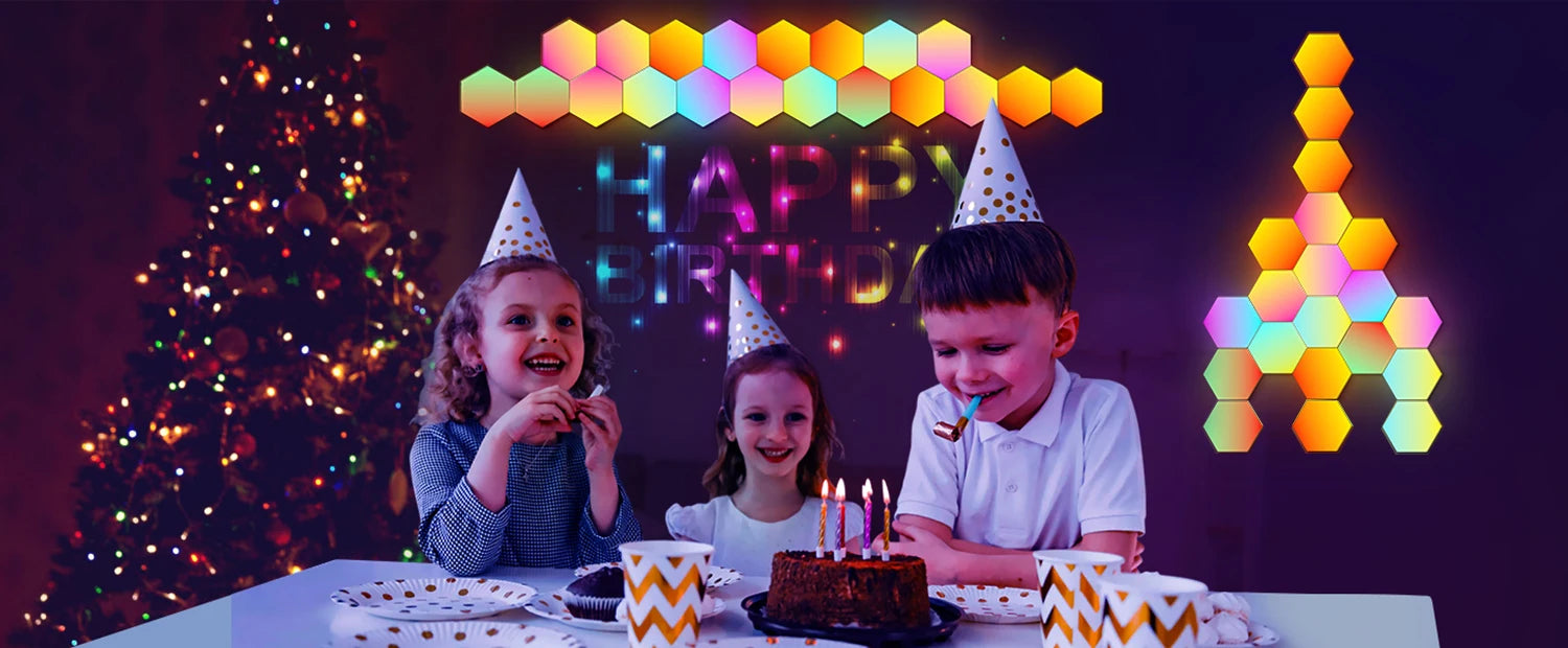 RGB Smart Hexagonal Color changing Ambient Night Light Music Rhythm Wall Lamp