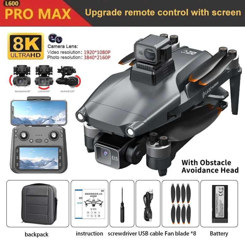 L600 Pro MAX 4K or 8K 3-Axis Gimbal GPS and Obstacle Avoidance 5G WIFI Quadcopter Drone