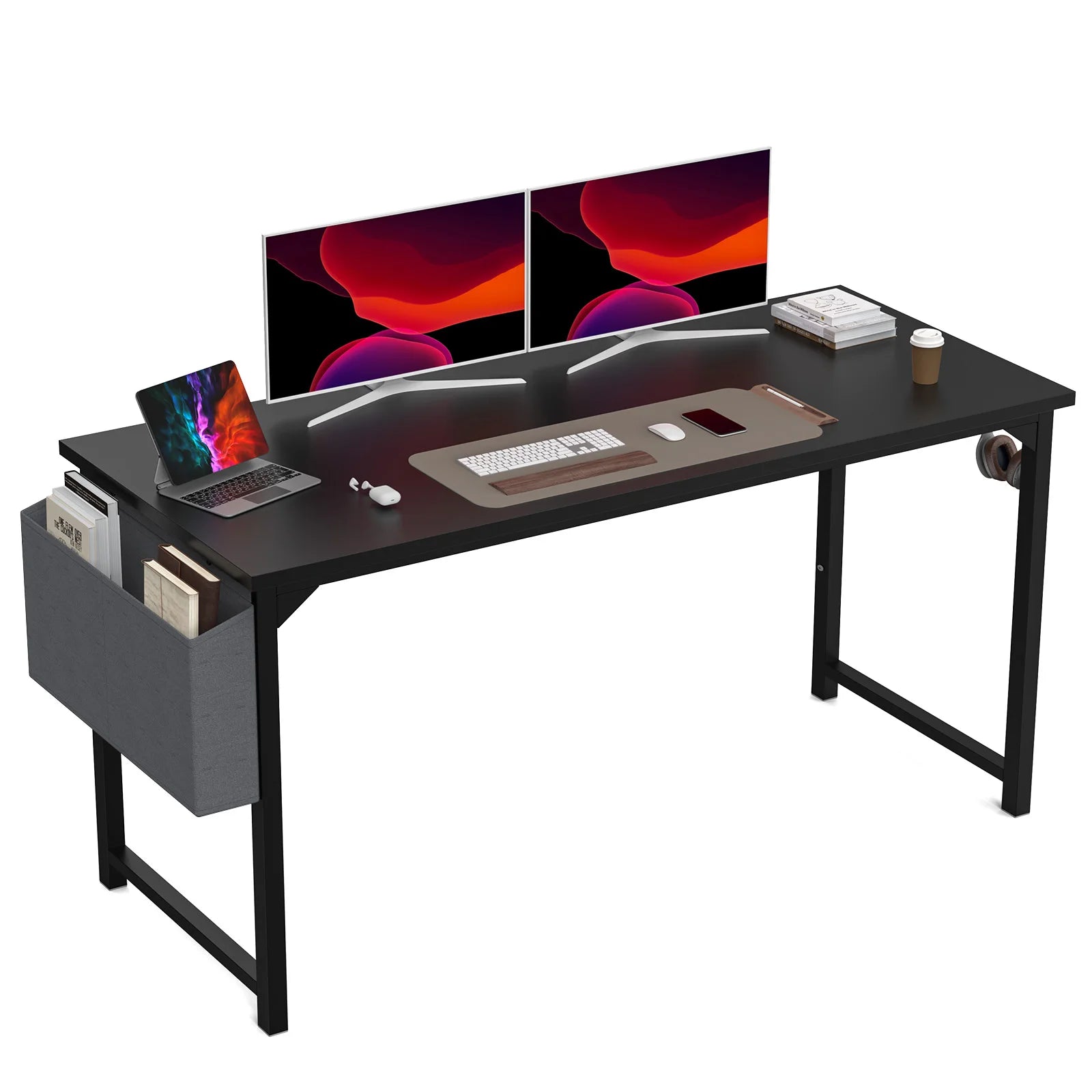 JHK Compact Computer Desk with Side Bag & Headphone Hook