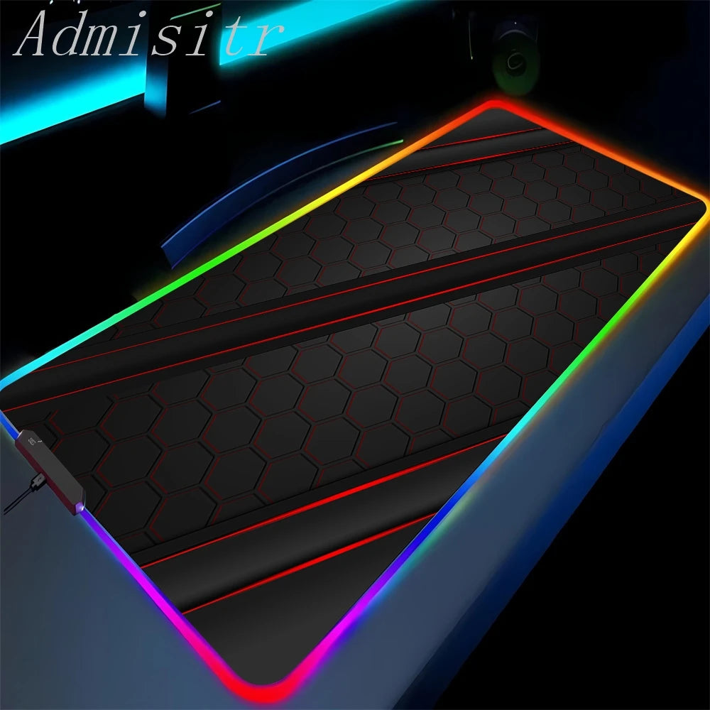 Large Geometric RGB Luminous LED Gamer Mousepad