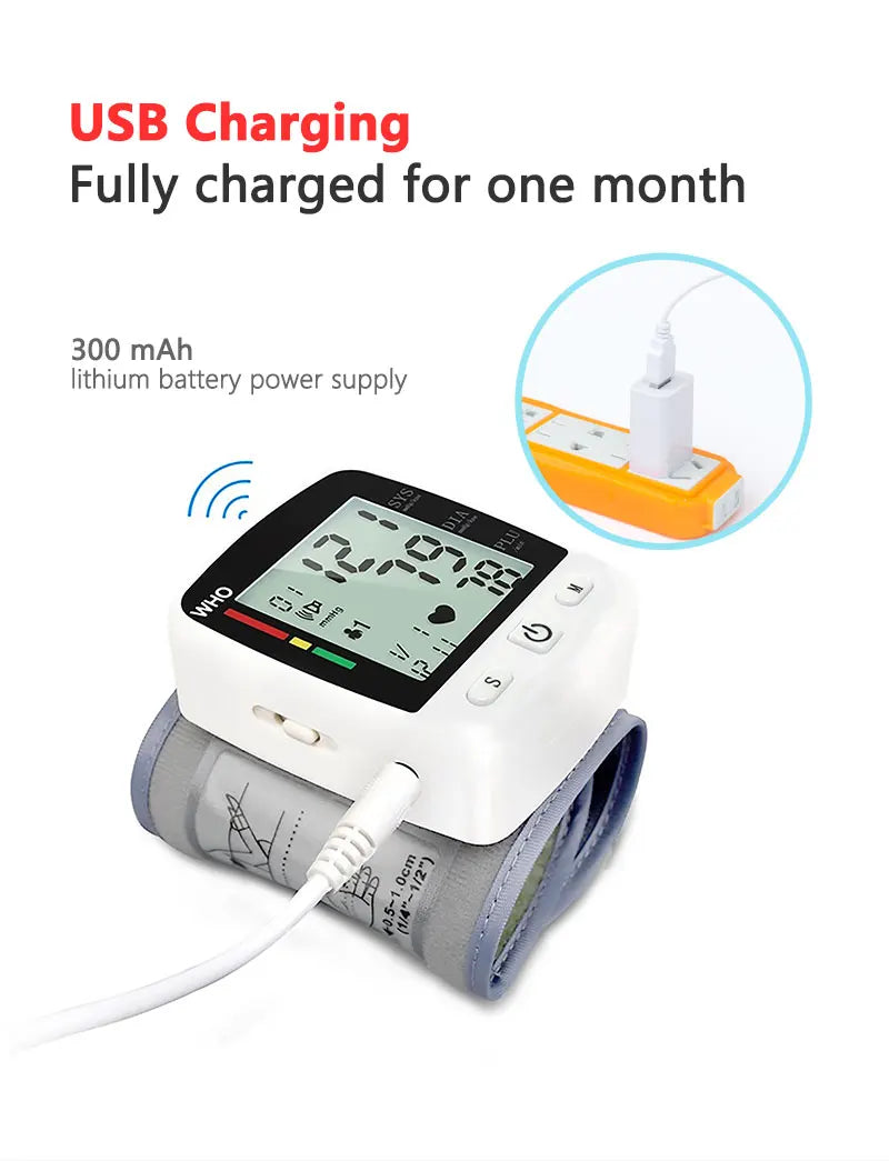 Digital LCD Rechargeable Wrist Blood Pressure Monitor