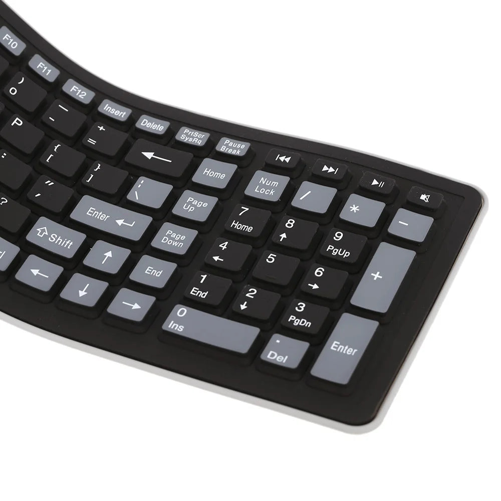 2.4G Wireless Keyboard 107 Keys Portable Folding Soft Silicone Dustproof Keyboard