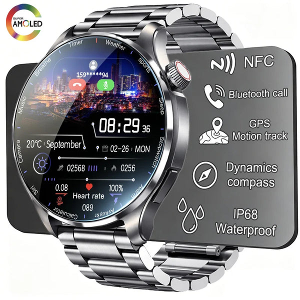 2026 Mens Sport GPS IP68 Waterproof AMOLED Screen SmartWatch Bluetooth Calling
