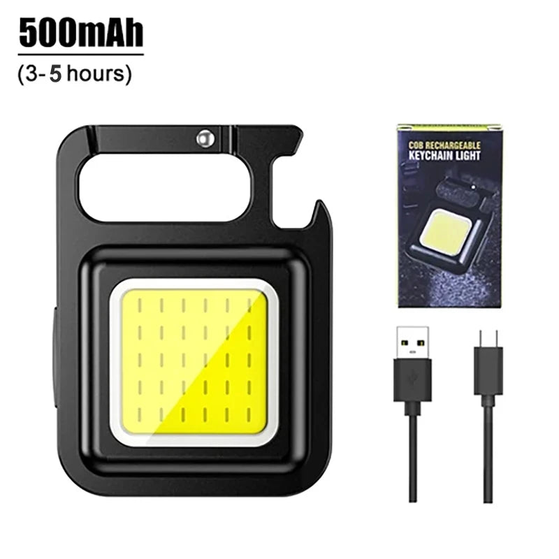 Rechargeable Super Bright Keychain Flashlight With 90° Foldable Side Lights