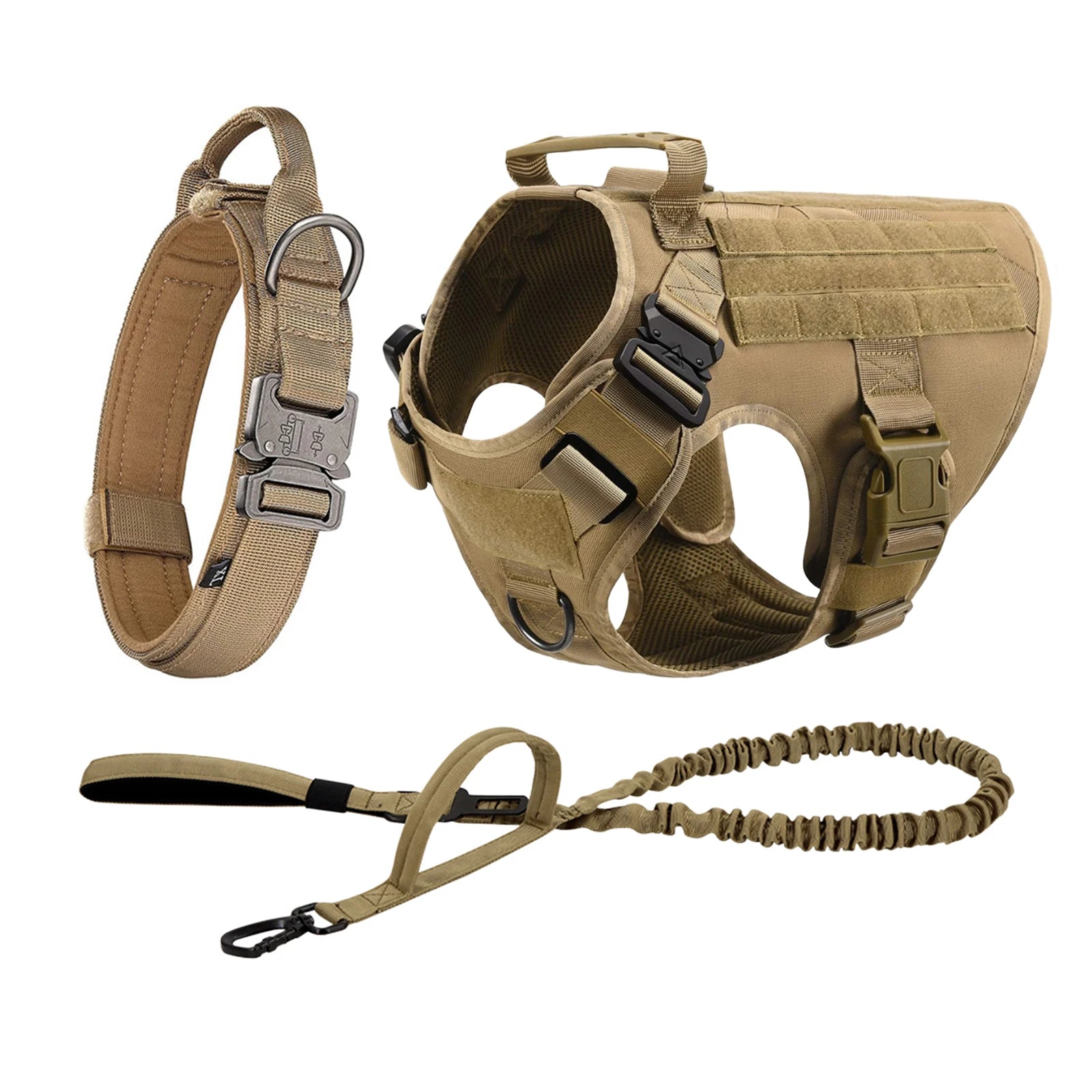 Tactical Dog Walking Vest Harness Collar Leash Molle Pouches