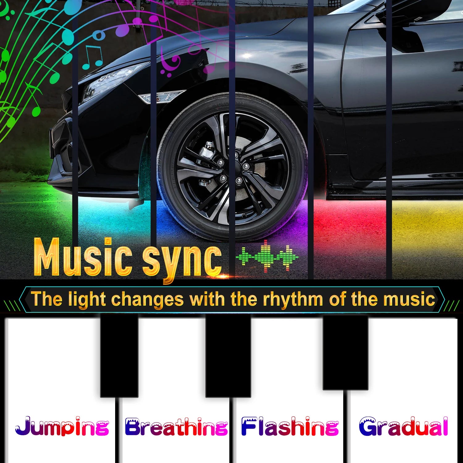 RGB Car Waterproof Underglow Strip Lights with App Control