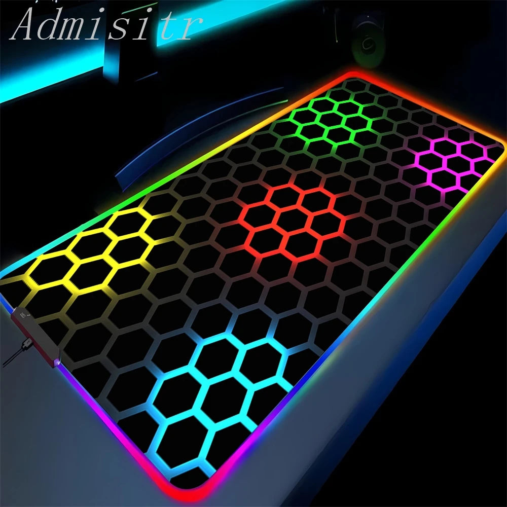 Large Geometric RGB Luminous LED Gamer Mousepad