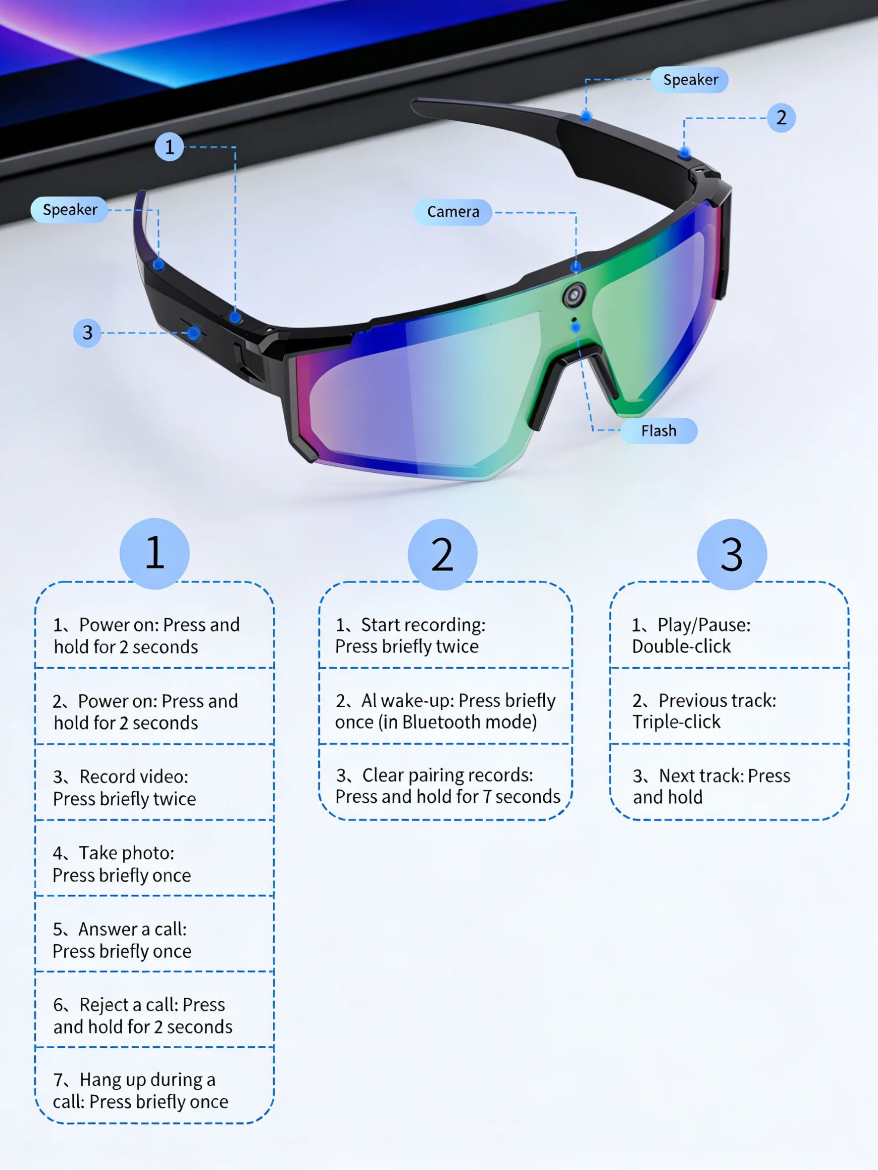 2026 Smart Sport Goggles 800W HD Anti-shake Action Camera Surroud Sound