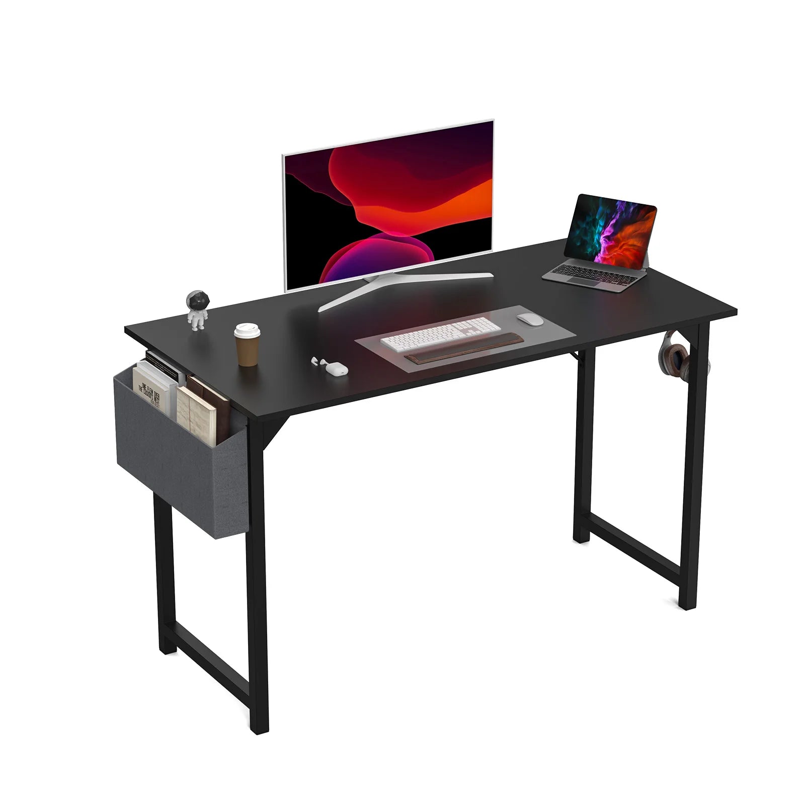 JHK Compact Computer Desk with Side Bag & Headphone Hook