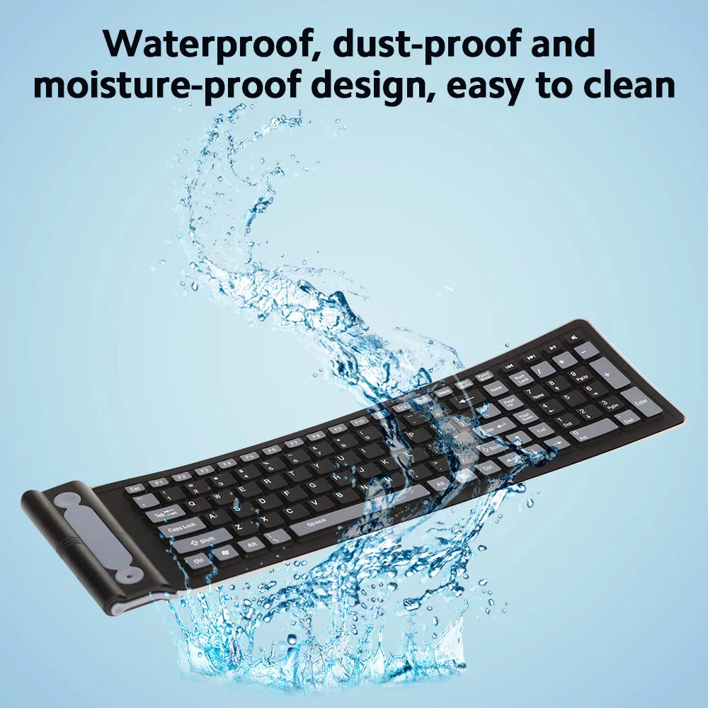 2.4G Wireless Keyboard 107 Keys Portable Folding Soft Silicone Dustproof Keyboard