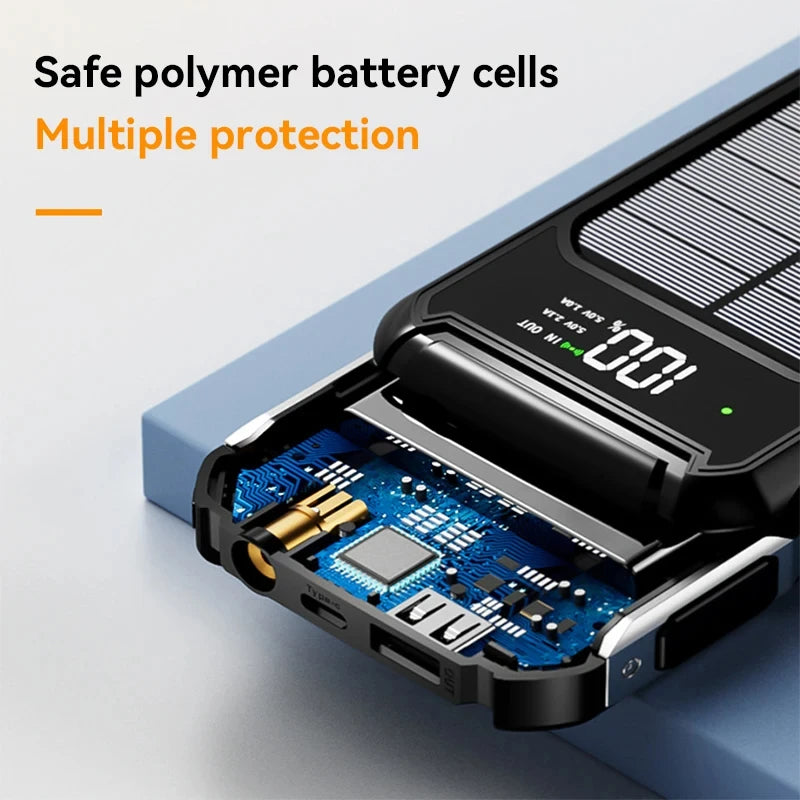 200000mah Ultra Capacity Solar Mobile Power Bank Fast Charging 4-in-1 Built In Cable