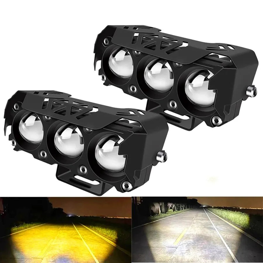 Motorcycle LED Spotlight Dual Color Hi/Low Beam Fog Lamps