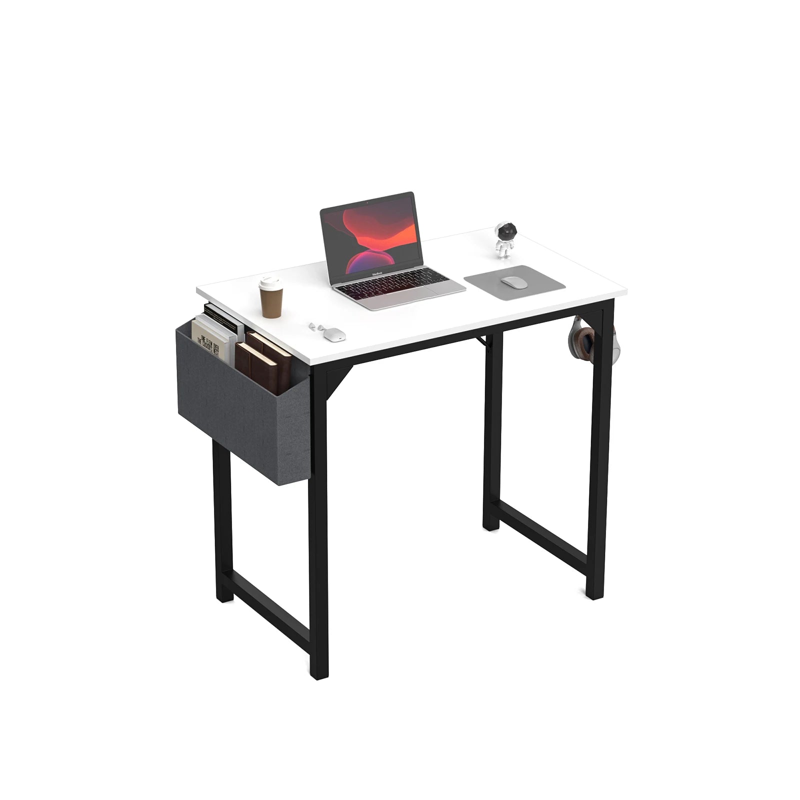 JHK Compact Computer Desk with Side Bag & Headphone Hook