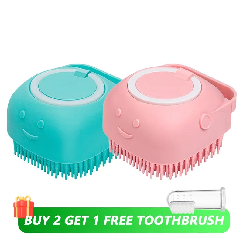 2-in-1 Dog Bathing &amp; Massage Brush with Shampoo Dispenser