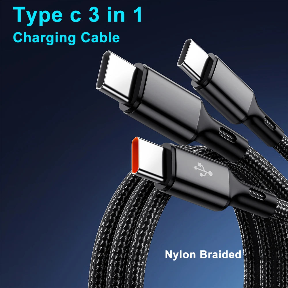 100W 6A 3 In 1 Fast USB To Type USB C Charge Cables
