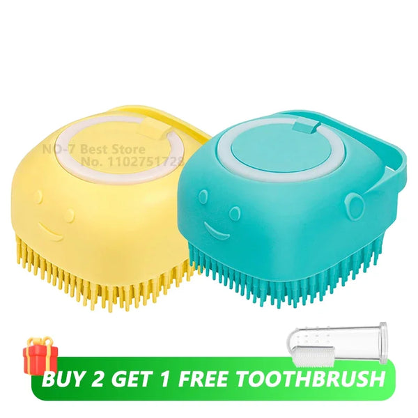 2-in-1 Dog Bathing &amp; Massage Brush with Shampoo Dispenser