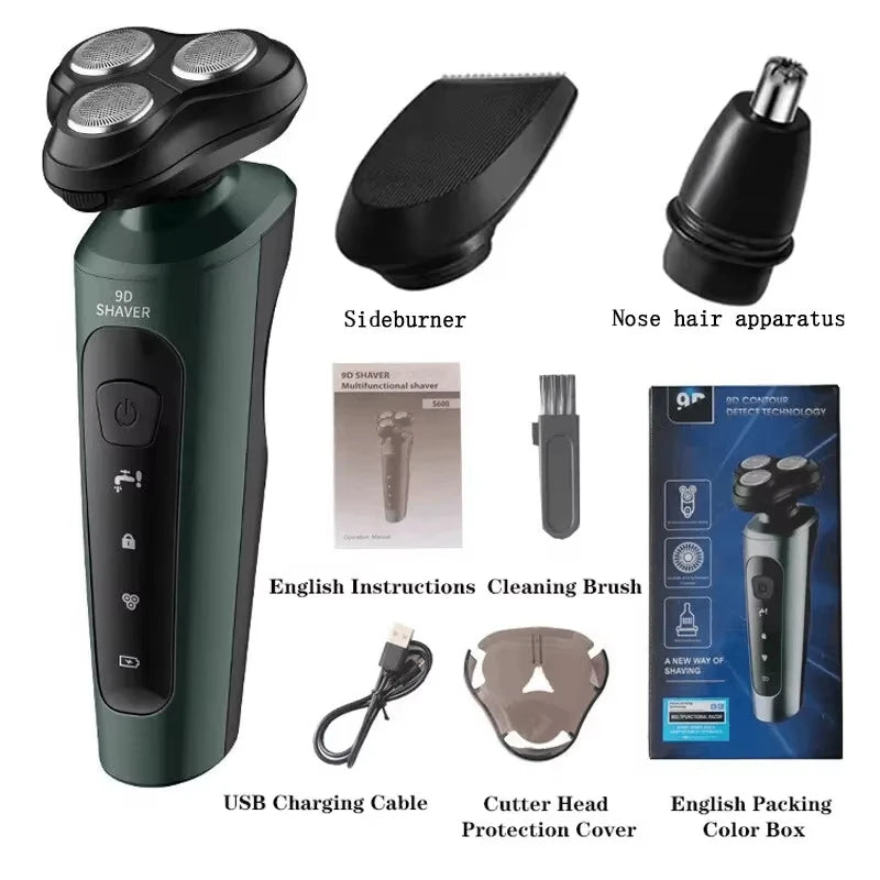 Electric Waterproof Rechargeable Razor with Rotary Blades