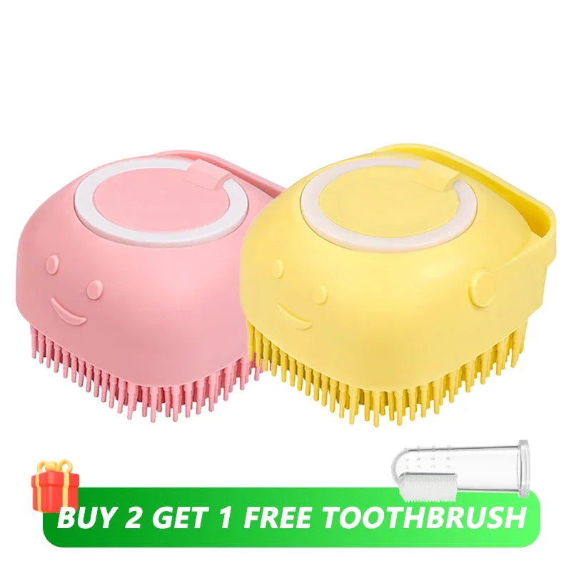 2-in-1 Dog Bathing &amp; Massage Brush with Shampoo Dispenser