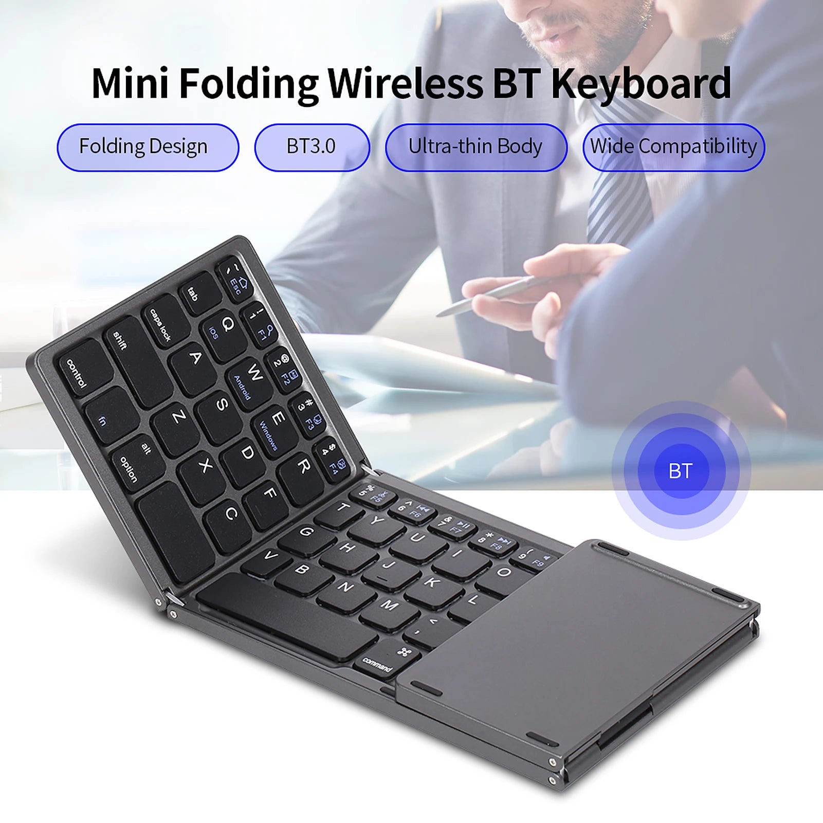 64-key Wireless BT Keyboard Rechargeable Foldable Keyboard