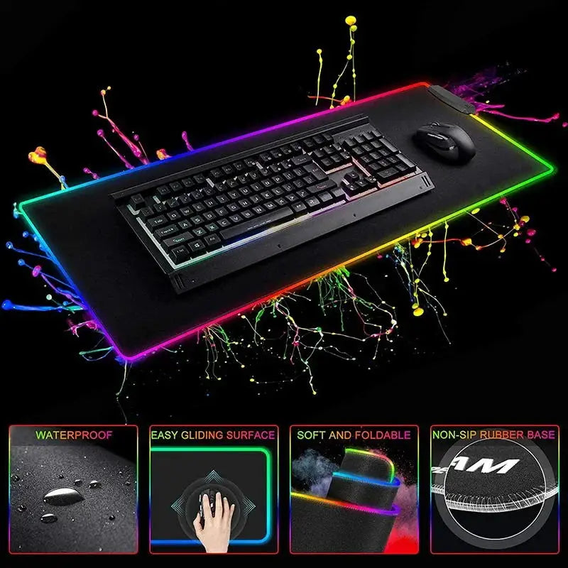 Large Geometric RGB Luminous LED Gamer Mousepad