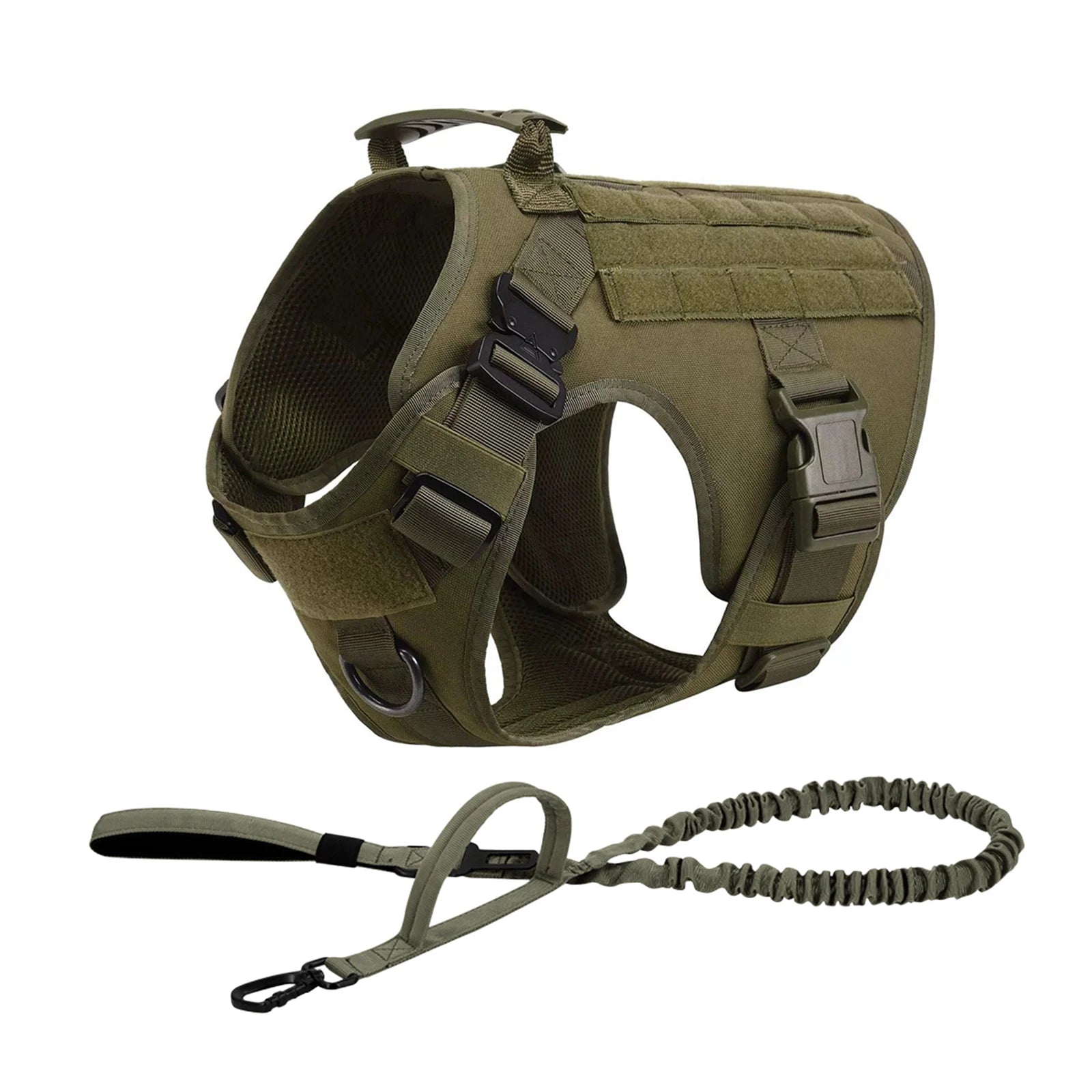 Tactical Dog Walking Vest Harness Collar Leash Molle Pouches