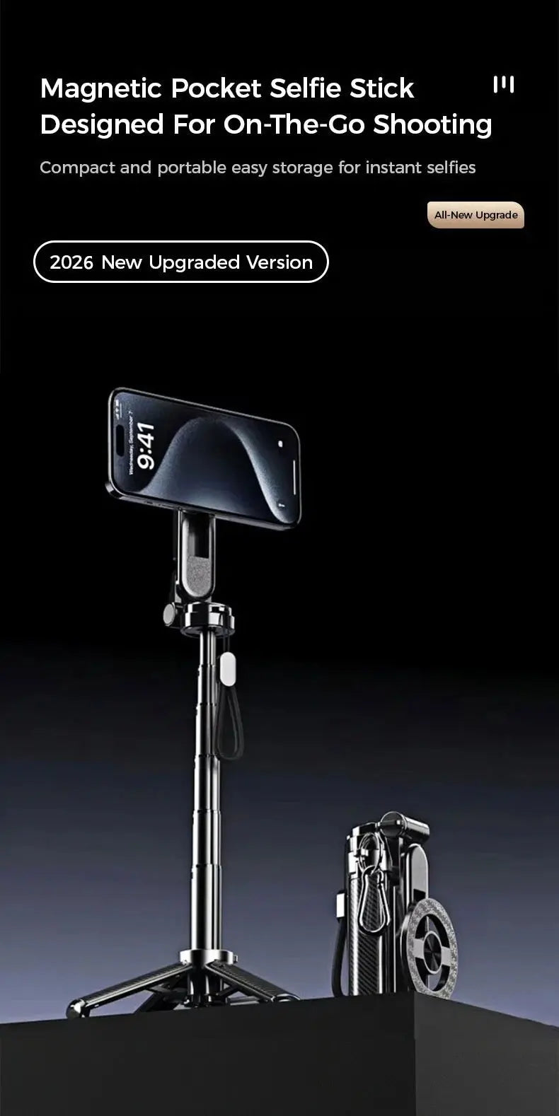 4-in-1 Multifunctional Magnetic mini Selfie Stick with 360° Rotation