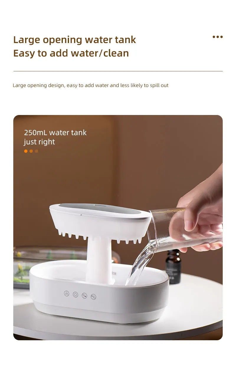 Raindrop Air Humidifier Colorful Light White Noise Essemtial Oil Diffuser