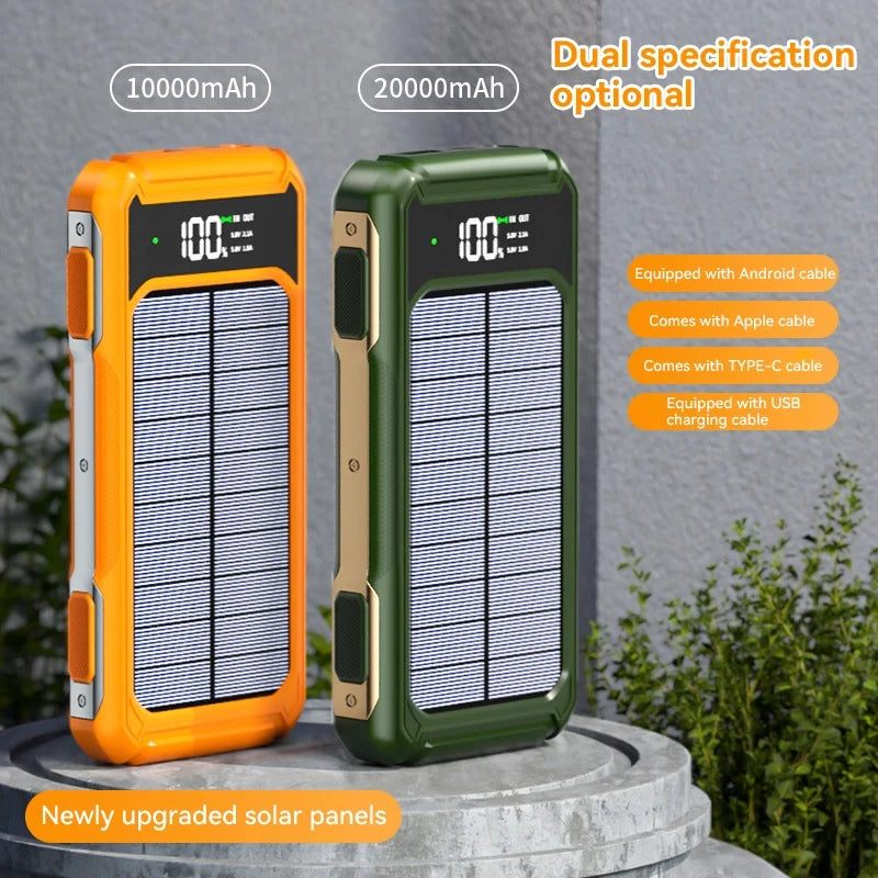 200000mah Ultra Capacity Solar Mobile Power Bank Fast Charging 4-in-1 Built In Cable