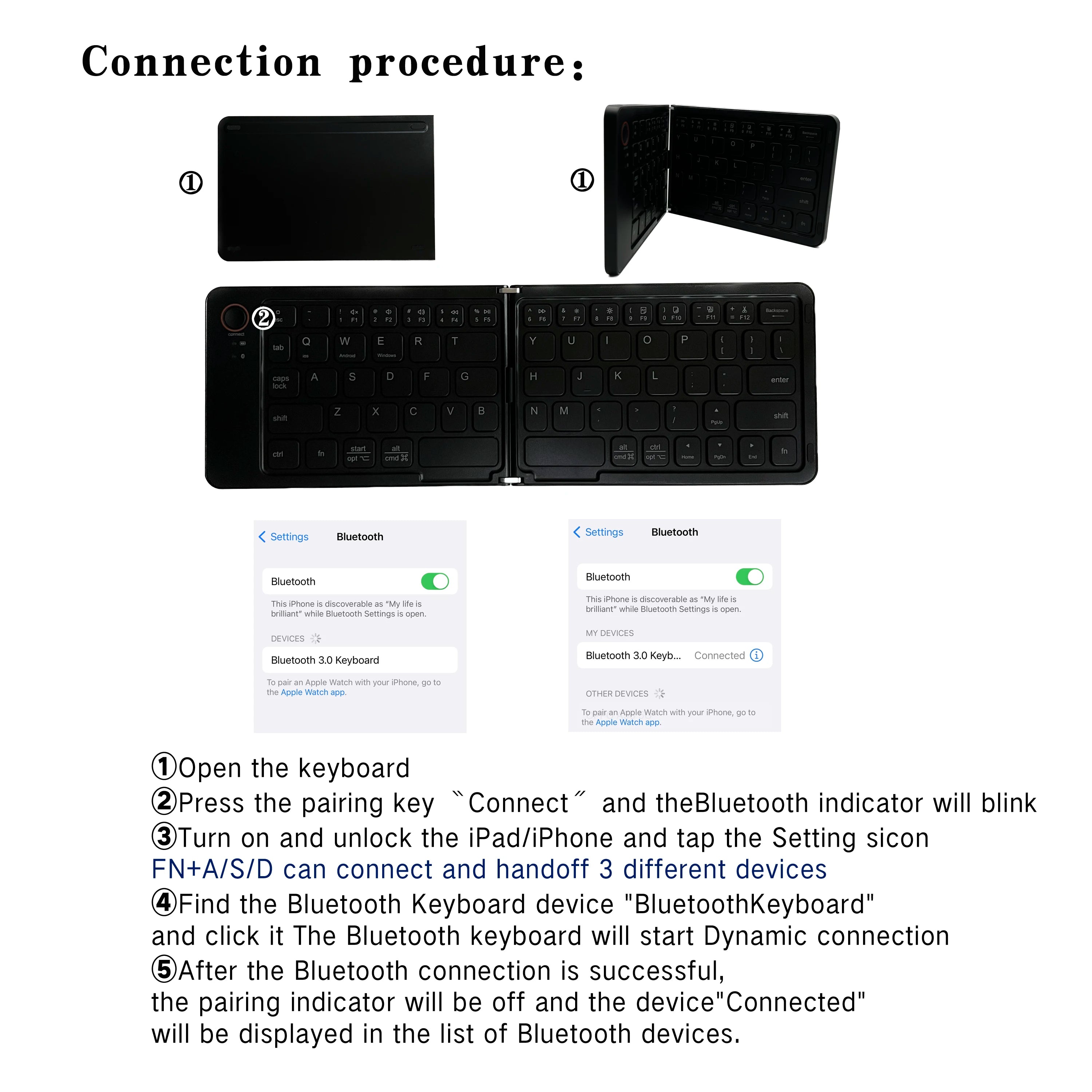 Rechargeable Folding Wireless Bluetooth Keyboard