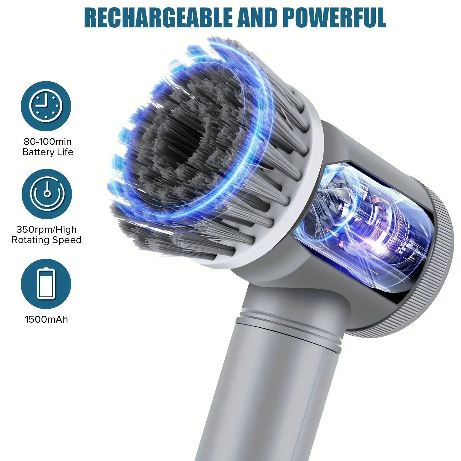 Cordless Cleaning Power Scrubber with 6 Replaceable Brush Heads