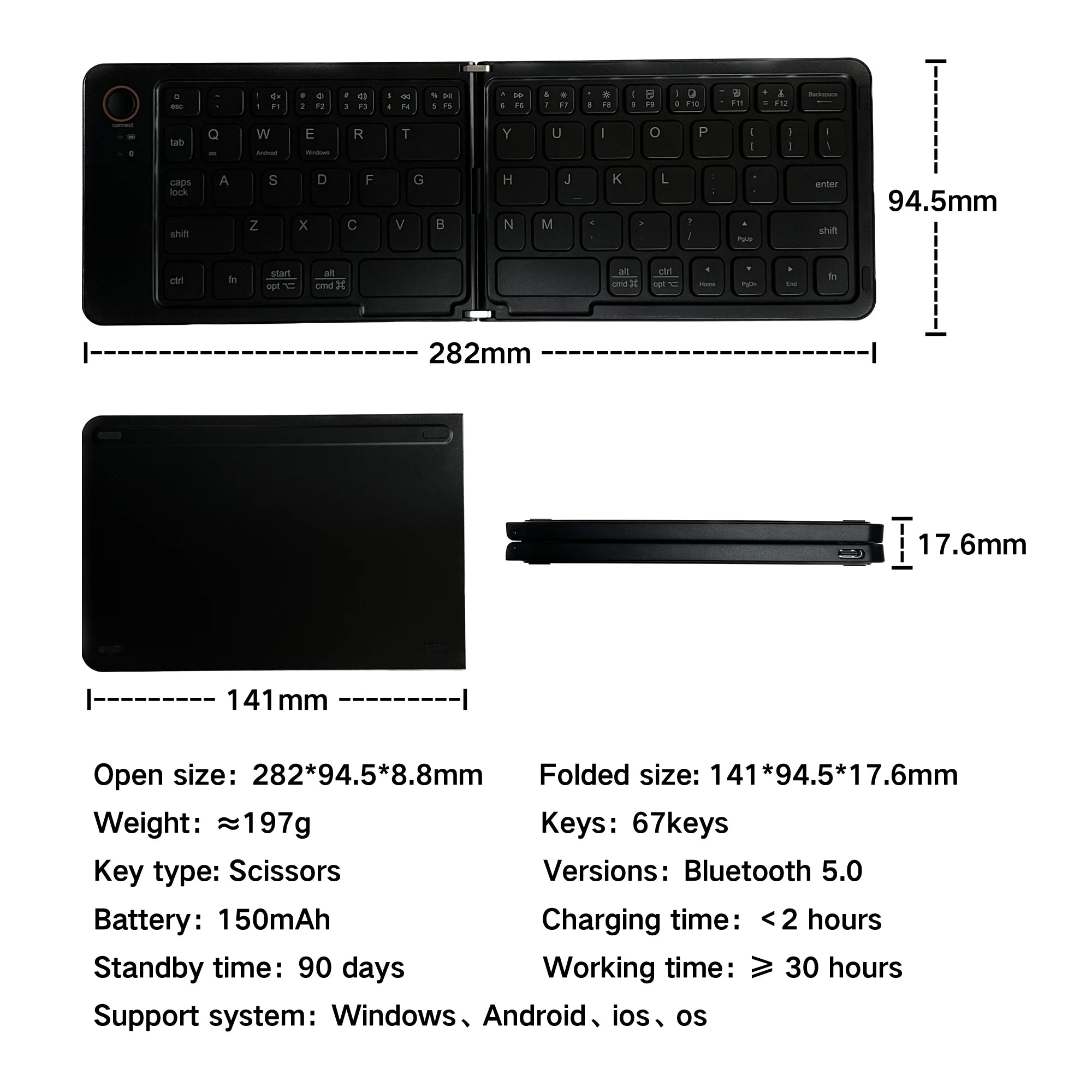Rechargeable Folding Wireless Bluetooth Keyboard