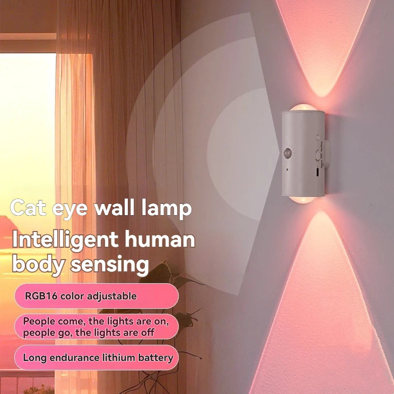Cat Eye Dual Head Motion Sensor Wall Light 16 RGB Colors Auto On/Off