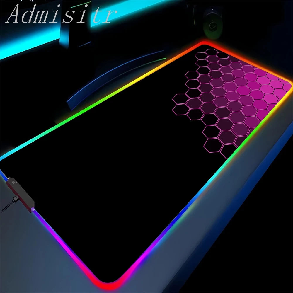 Large Geometric RGB Luminous LED Gamer Mousepad