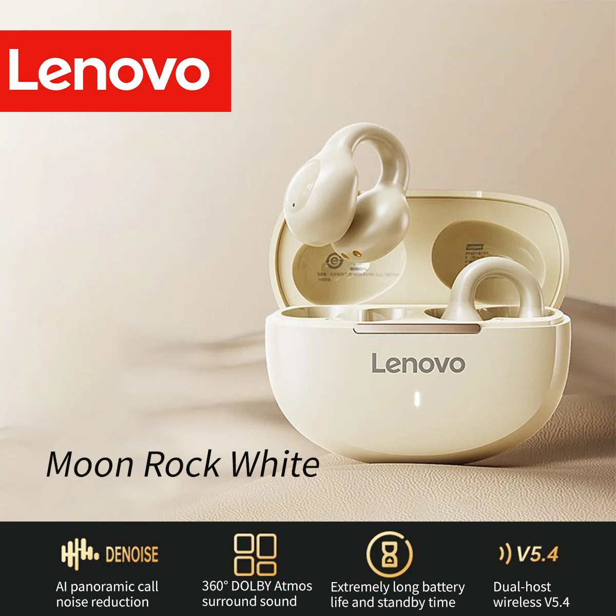 Lenovo Wireless Sport Earbuds Active Noise Cancelling Clip on