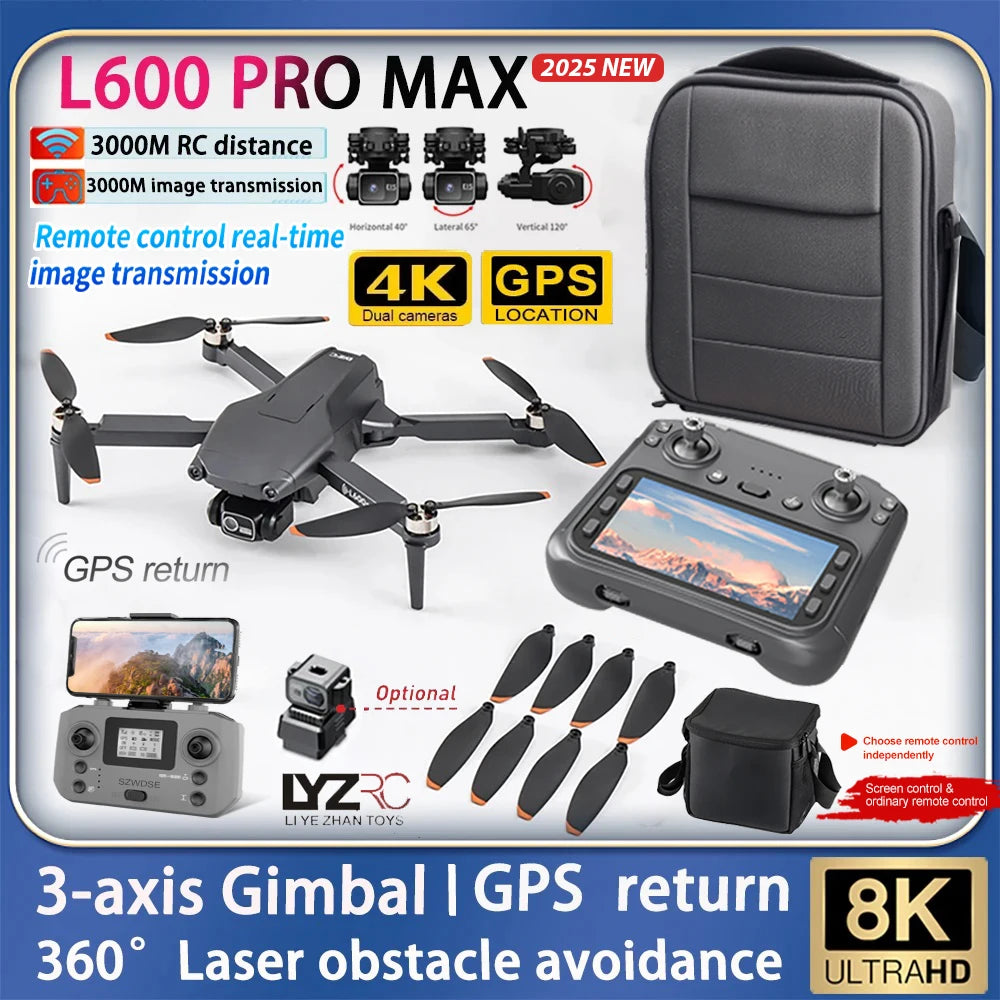 L600 Pro MAX 4K or 8K 3-Axis Gimbal GPS and Obstacle Avoidance 5G WIFI Quadcopter Drone