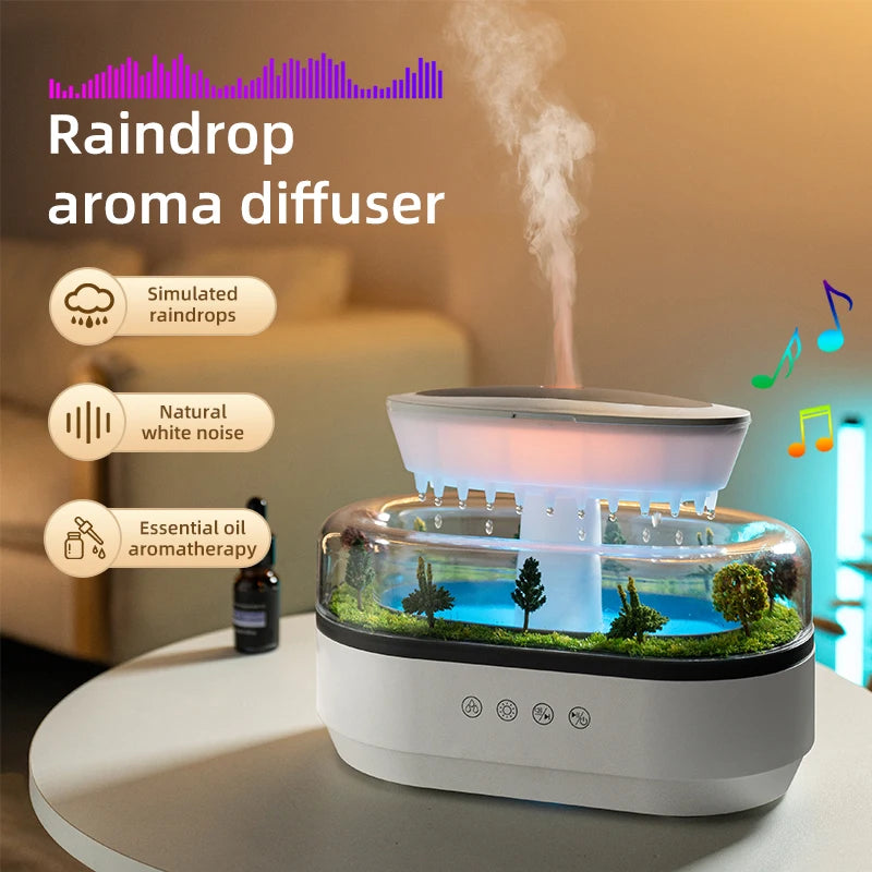 Raindrop Air Humidifier Colorful Light White Noise Essemtial Oil Diffuser