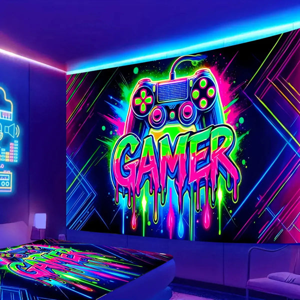 Game Console Neon-Style Tapestry Wall Decoration