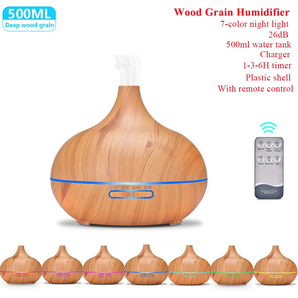 Remote Control Ultrasonic Humidifier Essential Oil Diffuser With 7 Color LED