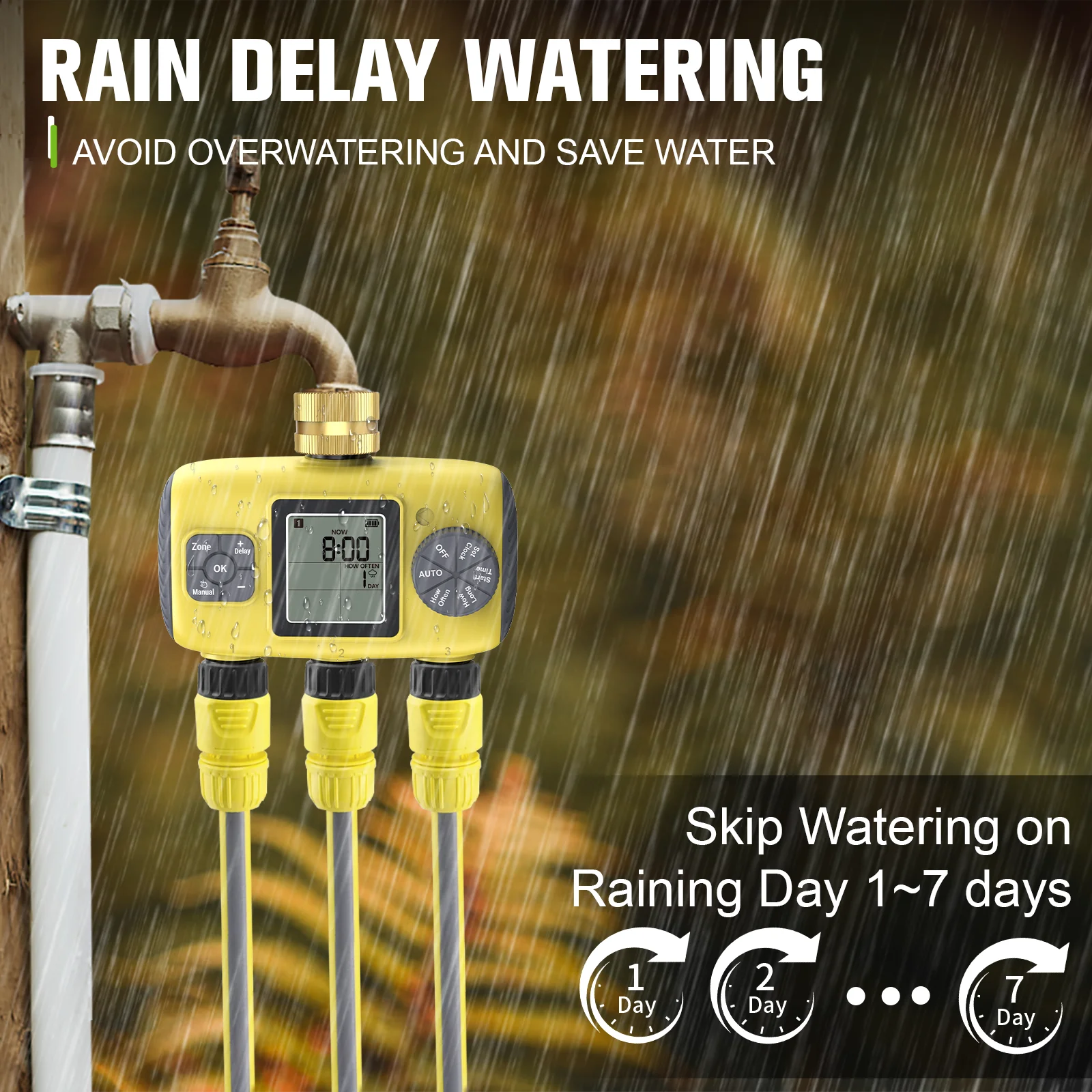 Insoma 3-Outlet Independent Control Automatic Water Timer Garden Irrigation Watering System Independent Control