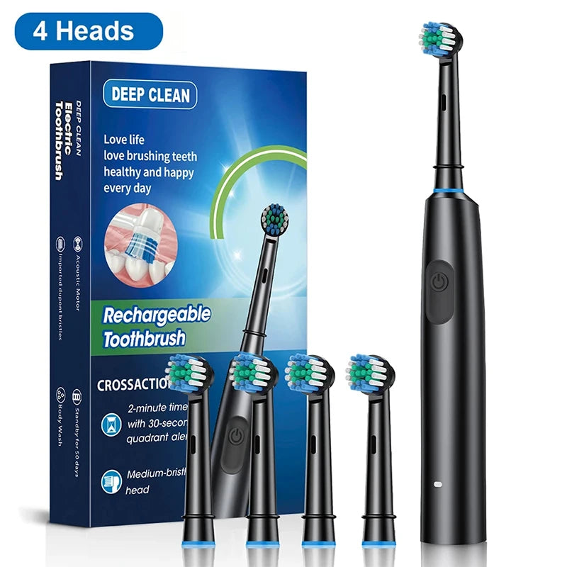 Electric Rechargeable Rotary Toothbrush with 8 Soft Brush Heads