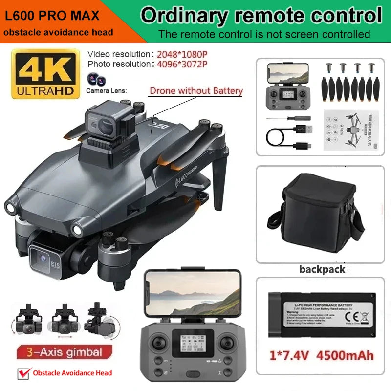 L600 Pro MAX 4K or 8K 3-Axis Gimbal GPS and Obstacle Avoidance 5G WIFI Quadcopter Drone