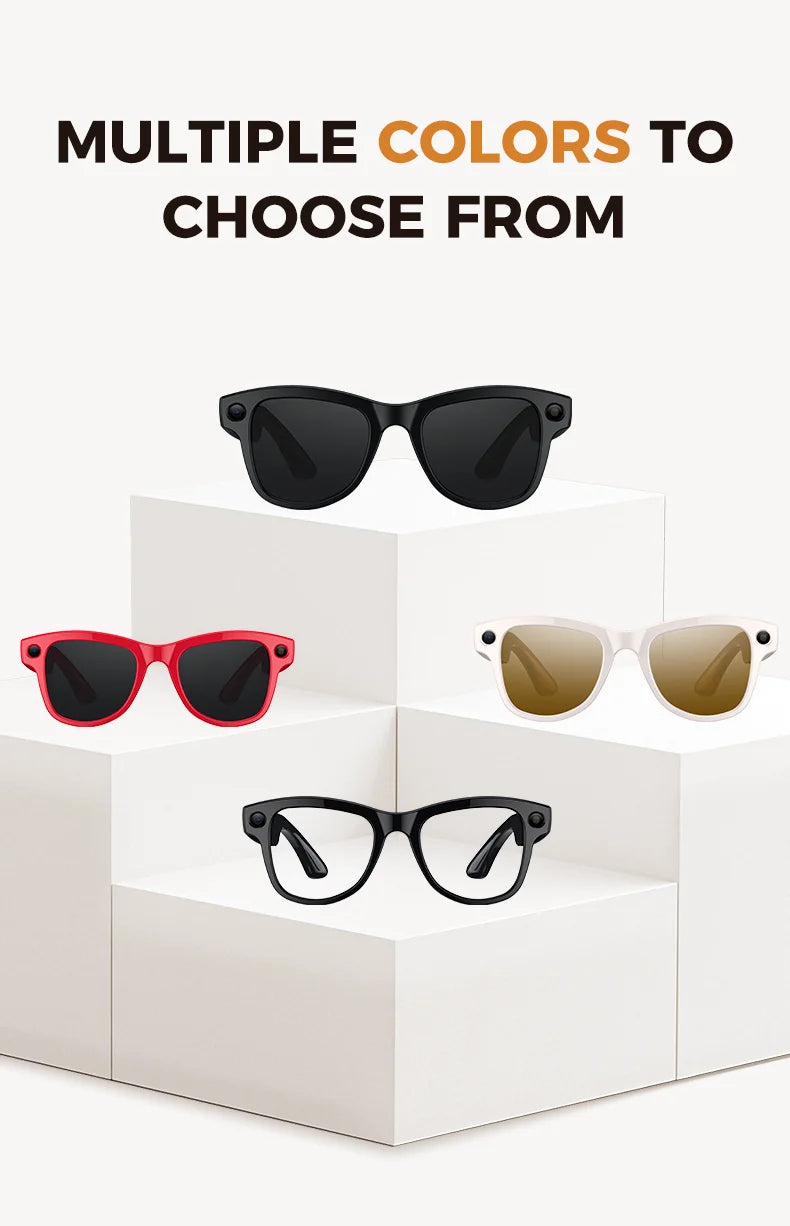 3600mAh Large Battery Smart Glasses 8MP HD Camera Video Recording Sunglasses Men