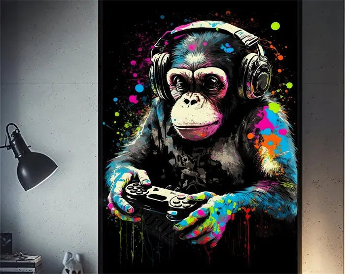 Retro Funny Monkey Gamer Canvas Print