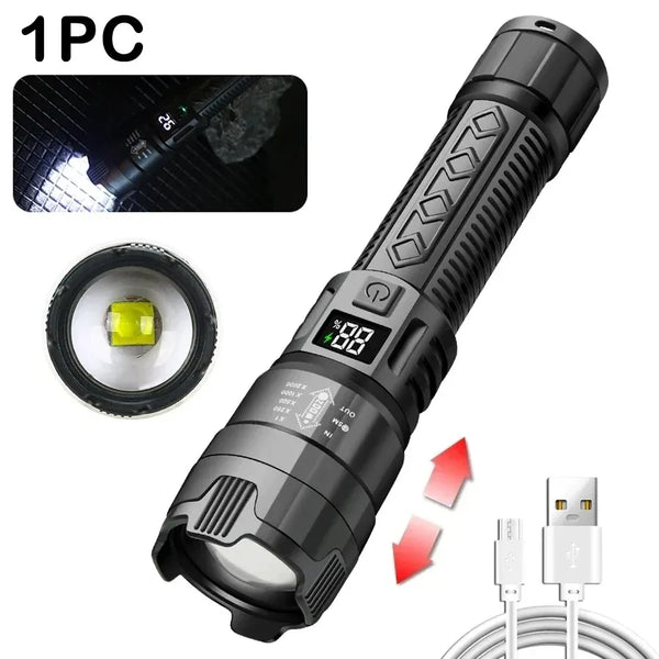 Super Bright LED High Power Long Range Tactical Torch Flashlight USB Rechargeable