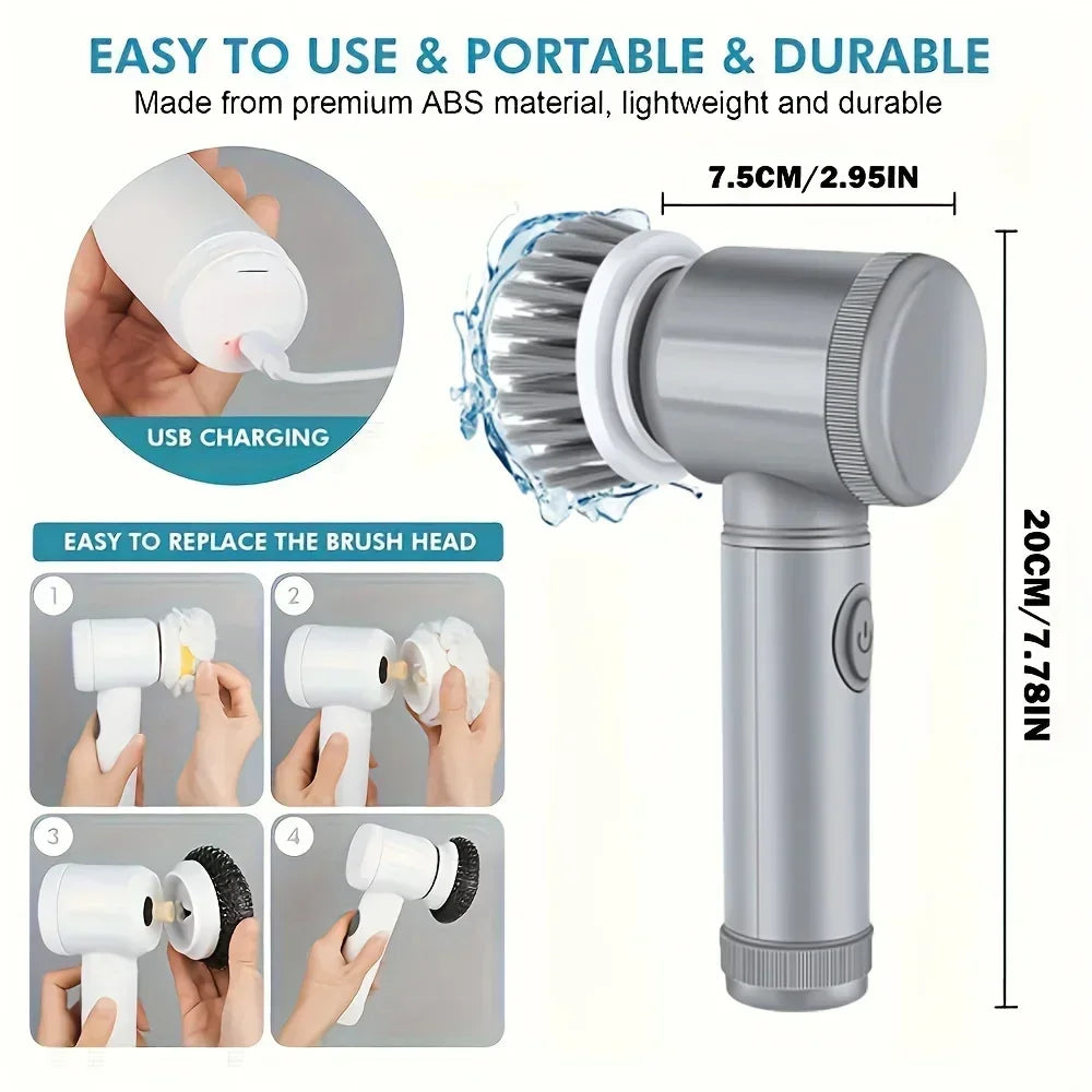 Cordless Cleaning Power Scrubber with 6 Replaceable Brush Heads