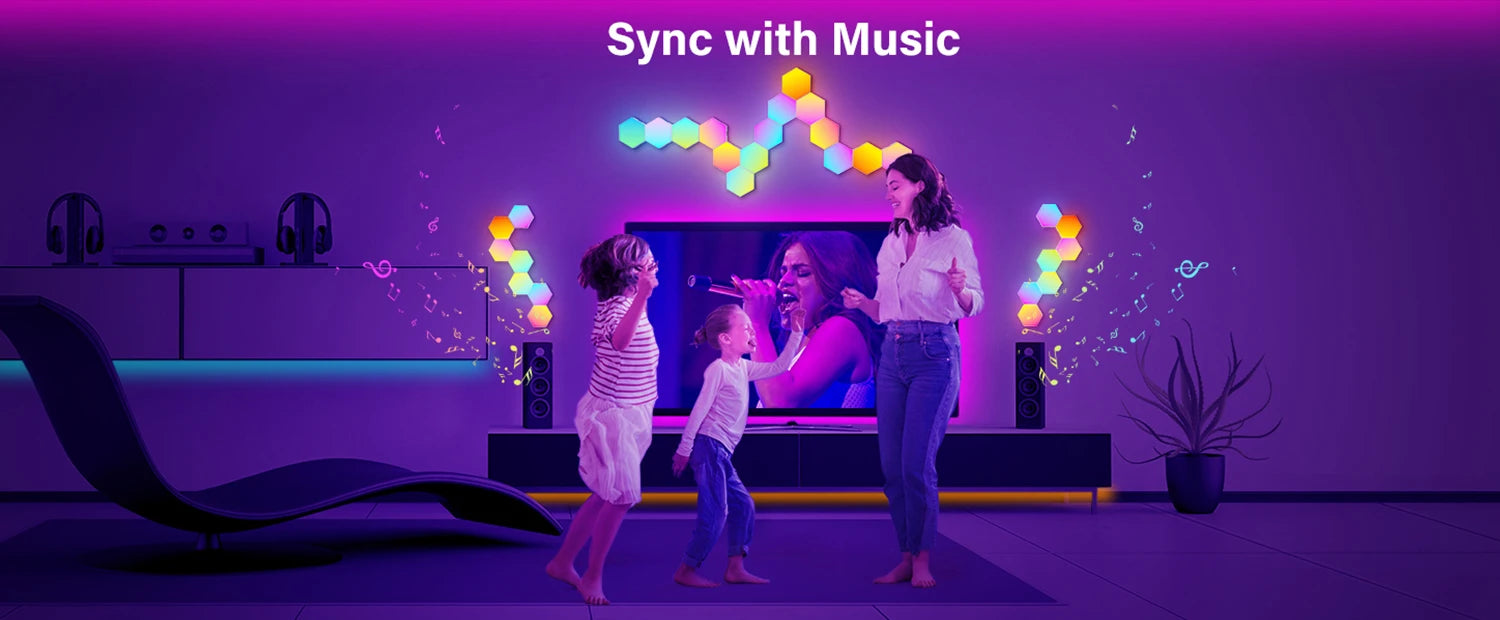 RGB Smart Hexagonal Color changing Ambient Night Light Music Rhythm Wall Lamp