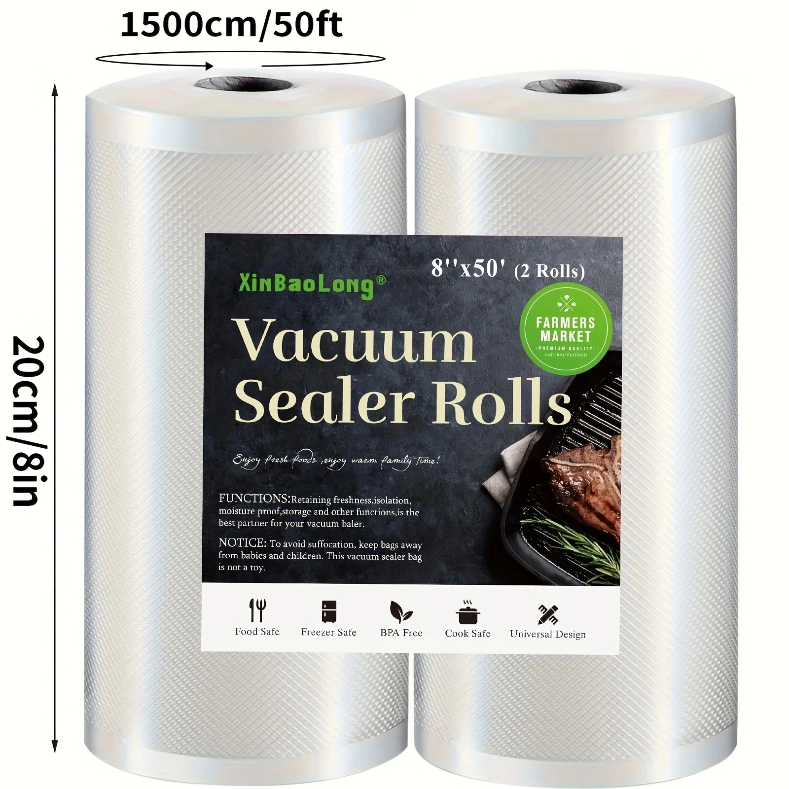 2pcs BPA-Free Vacuum Sealed Bag Roll 15m