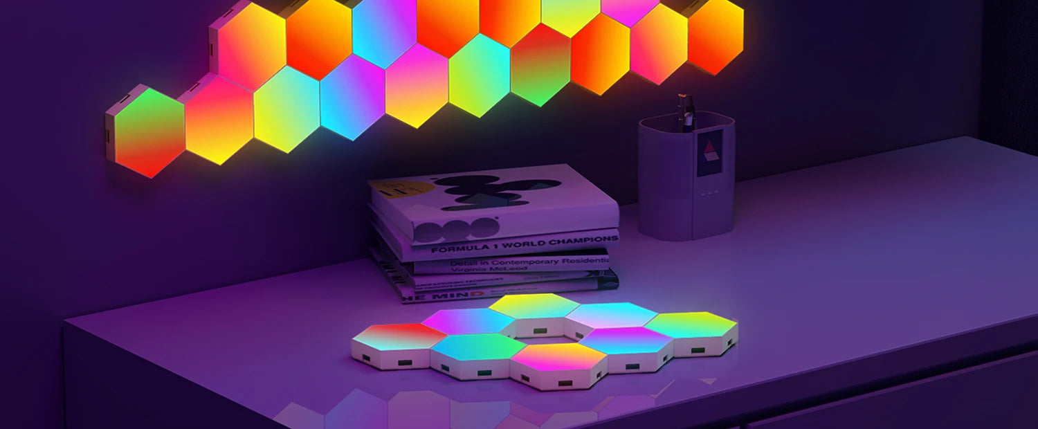 RGB Smart Hexagonal Color changing Ambient Night Light Music Rhythm Wall Lamp