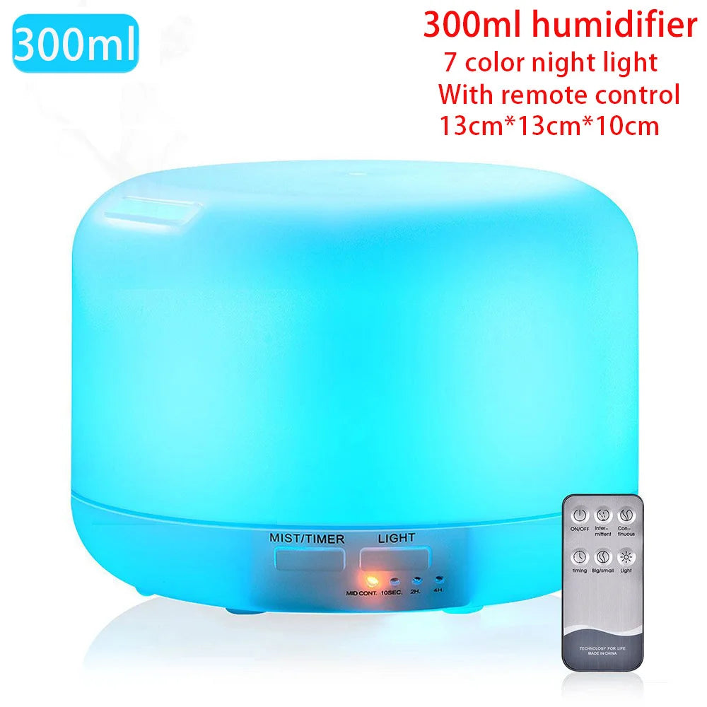 Remote Control Ultrasonic Humidifier Essential Oil Diffuser With 7 Color LED