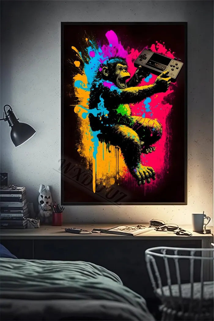 Retro Funny Monkey Gamer Canvas Print